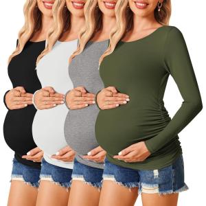 image:imageEkouaer Womens Maternity Shirts Long Sleeve 3 Packs Pregnancy Tee Top Tunic Blouse Casual Mama Clothes SXXL4pcs Black  Brown  Grey  Army Green
