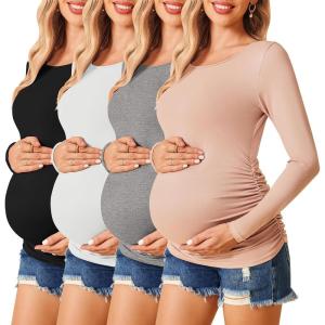 image:imageEkouaer Womens Maternity Shirts Long Sleeve 3 Packs Pregnancy Tee Top Tunic Blouse Casual Mama Clothes SXXL4pcs Black  Brown  Grey  Pink