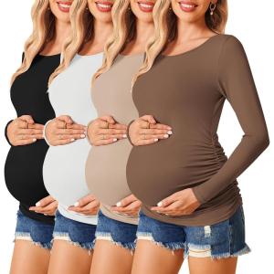 image:imageEkouaer Womens Maternity Shirts Long Sleeve 3 Packs Pregnancy Tee Top Tunic Blouse Casual Mama Clothes SXXL4pcs Black  Brown  Khaki  White