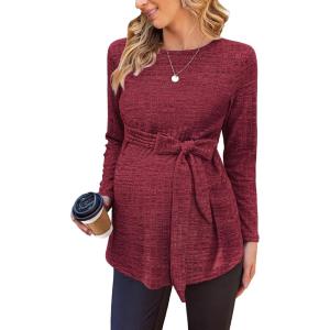 image:imageEkouaer Womens Maternity Shirts Long Sleeve Pregnancy Tops Casual Ribbed Knit Winter Pregnant BlousesA Wine Red