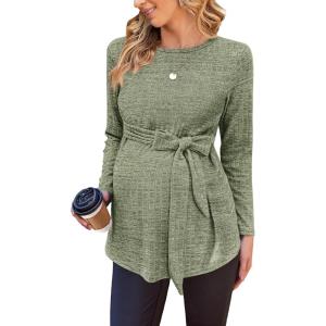 image:imageEkouaer Womens Maternity Shirts Long Sleeve Pregnancy Tops Casual Ribbed Knit Winter Pregnant BlousesArmy Green