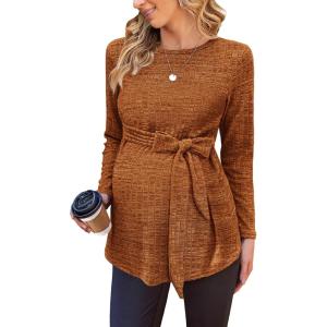 image:imageEkouaer Womens Maternity Shirts Long Sleeve Pregnancy Tops Casual Ribbed Knit Winter Pregnant BlousesB Brick Red