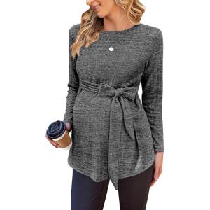 image:imageEkouaer Womens Maternity Shirts Long Sleeve Pregnancy Tops Casual Ribbed Knit Winter Pregnant BlousesMedium Grey