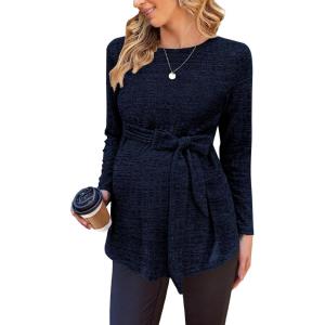 image:imageEkouaer Womens Maternity Shirts Long Sleeve Pregnancy Tops Casual Ribbed Knit Winter Pregnant BlousesNavyblue