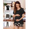 image:imageEkouaer 3 PCS Maternity Nursing Pajamas Set Postpartum Breastfeeding Short Sleeve Shirts Pregnancy Shorts amp Pants Pjs SXXLBlack Print