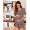 image:imageEkouaer 3 PCS Maternity Nursing Pajamas Set Postpartum Breastfeeding Short Sleeve Shirts Pregnancy Shorts amp Pants Pjs SXXLBrown