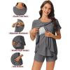 image:imageEkouaer 3 PCS Maternity Nursing Pajamas Set Postpartum Breastfeeding Short Sleeve Shirts Pregnancy Shorts amp Pants Pjs SXXLGrey