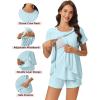 image:imageEkouaer 3 PCS Maternity Nursing Pajamas Set Postpartum Breastfeeding Short Sleeve Shirts Pregnancy Shorts amp Pants Pjs SXXLLight Blue