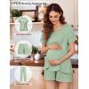image:imageEkouaer 3 PCS Maternity Nursing Pajamas Set Postpartum Breastfeeding Short Sleeve Shirts Pregnancy Shorts amp Pants Pjs SXXLLight Green