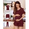 image:imageEkouaer 3 PCS Maternity Nursing Pajamas Set Postpartum Breastfeeding Short Sleeve Shirts Pregnancy Shorts amp Pants Pjs SXXLWine Red