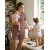 image:imageEkouaer 3 Piece Postpartum Nursing Pajamas Set Short Sleeve Breastfeeding Shirts Pregnancy Shorts amp Pants Maternity PjsBrown