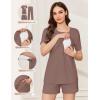 image:imageEkouaer 3 Piece Postpartum Nursing Pajamas Set Short Sleeve Breastfeeding Shirts Pregnancy Shorts amp Pants Maternity PjsBrown
