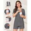 image:imageEkouaer 3 Piece Postpartum Nursing Pajamas Set Short Sleeve Breastfeeding Shirts Pregnancy Shorts amp Pants Maternity PjsDark Gray