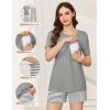 image:imageEkouaer 3 Piece Postpartum Nursing Pajamas Set Short Sleeve Breastfeeding Shirts Pregnancy Shorts amp Pants Maternity PjsGray Stripes