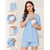 image:imageEkouaer 3 Piece Postpartum Nursing Pajamas Set Short Sleeve Breastfeeding Shirts Pregnancy Shorts amp Pants Maternity PjsLight Blue