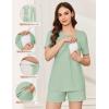 image:imageEkouaer 3 Piece Postpartum Nursing Pajamas Set Short Sleeve Breastfeeding Shirts Pregnancy Shorts amp Pants Maternity PjsLight Green