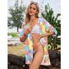 image:imageEkouaer Bathing Suit Cover Up for Women V Neck Button Down Swimsuit Coverup Beach Dress Shirt S3XLColorful Leaves