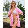 image:imageEkouaer Bathing Suit Cover Up for Women V Neck Button Down Swimsuit Coverup Beach Dress Shirt S3XLPink