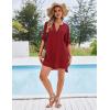 image:imageEkouaer Bathing Suit Cover Up for Women V Neck Button Down Swimsuit Coverup Beach Dress Shirt S3XLWine Red