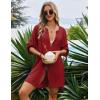 image:imageEkouaer Bathing Suit Cover Up for Women V Neck Button Down Swimsuit Coverup Beach Dress Shirt S3XLWine Red