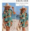 image:imageEkouaer Beach Cover Ups for Women Bikini Swimsuit Coverup Beach Dress ShirtBlue  Orange Leaf