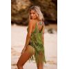 image:imageEkouaer Beach Swimsuit Cover Up Women Crochet Bikini Coverups Summer Pool Swimwear Tassel DressArmy Green