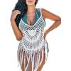 image:imageEkouaer Beach Swimsuit Cover Up Women Crochet Bikini Coverups Summer Pool Swimwear Tassel DressBeige White