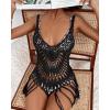 image:imageEkouaer Beach Swimsuit Cover Up Women Crochet Bikini Coverups Summer Pool Swimwear Tassel DressBlack
