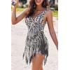 image:imageEkouaer Beach Swimsuit Cover Up Women Crochet Bikini Coverups Summer Pool Swimwear Tassel DressBlack and White