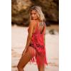 image:imageEkouaer Beach Swimsuit Cover Up Women Crochet Bikini Coverups Summer Pool Swimwear Tassel DressNeon Orange