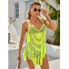 image:imageEkouaer Beach Swimsuit Cover Up Women Crochet Bikini Coverups Summer Pool Swimwear Tassel DressNeon Yellow