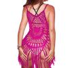 image:imageEkouaer Beach Swimsuit Cover Up Women Crochet Bikini Coverups Summer Pool Swimwear Tassel DressRose Red
