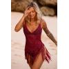 image:imageEkouaer Beach Swimsuit Cover Up Women Crochet Bikini Coverups Summer Pool Swimwear Tassel DressWine Red