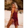 image:imageEkouaer Beach Swimsuit Cover Up Women Crochet Bikini Coverups Summer Pool Swimwear Tassel DressWine Red