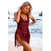 image:imageEkouaer Beach Swimsuit Cover Up Women Crochet Bikini Coverups Summer Pool Swimwear Tassel DressWine Red
