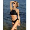 image:imageEkouaer High Neck Halter Bikini Top Floral Swimsuits Two Piece Bathing Suits Triangle Bottoms for Women Teen Juniors XSXXL1 Dark Black