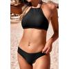 image:imageEkouaer High Neck Halter Bikini Top Floral Swimsuits Two Piece Bathing Suits Triangle Bottoms for Women Teen Juniors XSXXL1 Dark Black