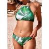 image:imageEkouaer High Neck Halter Bikini Top Floral Swimsuits Two Piece Bathing Suits Triangle Bottoms for Women Teen Juniors XSXXLArmy Green Leaves