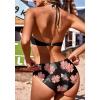 image:imageEkouaer High Neck Halter Bikini Top Floral Swimsuits Two Piece Bathing Suits Triangle Bottoms for Women Teen Juniors XSXXLBlack Flower