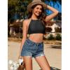image:imageEkouaer High Neck Halter Bikini Top Floral Swimsuits Two Piece Bathing Suits Triangle Bottoms for Women Teen Juniors XSXXLBlack Flower