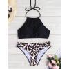 image:imageEkouaer High Neck Halter Bikini Top Floral Swimsuits Two Piece Bathing Suits Triangle Bottoms for Women Teen Juniors XSXXLBlack Leopard