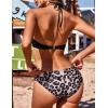 image:imageEkouaer High Neck Halter Bikini Top Floral Swimsuits Two Piece Bathing Suits Triangle Bottoms for Women Teen Juniors XSXXLBlack Leopard