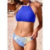 image:imageEkouaer High Neck Halter Bikini Top Floral Swimsuits Two Piece Bathing Suits Triangle Bottoms for Women Teen Juniors XSXXLBlue Leaf Print