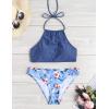 image:imageEkouaer High Neck Halter Bikini Top Floral Swimsuits Two Piece Bathing Suits Triangle Bottoms for Women Teen Juniors XSXXLBlue Rose