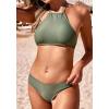 image:imageEkouaer High Neck Halter Bikini Top Floral Swimsuits Two Piece Bathing Suits Triangle Bottoms for Women Teen Juniors XSXXLGreen