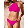 image:imageEkouaer High Neck Halter Bikini Top Floral Swimsuits Two Piece Bathing Suits Triangle Bottoms for Women Teen Juniors XSXXLHot Pink