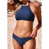 image:imageEkouaer High Neck Halter Bikini Top Floral Swimsuits Two Piece Bathing Suits Triangle Bottoms for Women Teen Juniors XSXXLNavy Blue