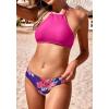 image:imageEkouaer High Neck Halter Bikini Top Floral Swimsuits Two Piece Bathing Suits Triangle Bottoms for Women Teen Juniors XSXXLPink Floral