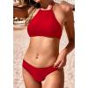 image:imageEkouaer High Neck Halter Bikini Top Floral Swimsuits Two Piece Bathing Suits Triangle Bottoms for Women Teen Juniors XSXXLRed