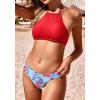 image:imageEkouaer High Neck Halter Bikini Top Floral Swimsuits Two Piece Bathing Suits Triangle Bottoms for Women Teen Juniors XSXXLRed Floral